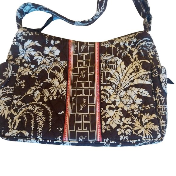 Vera Bradley Floral Quilted Shoulder Bag With Asian-Inspired Pattern Brown & Cre - Picture 1 of 7